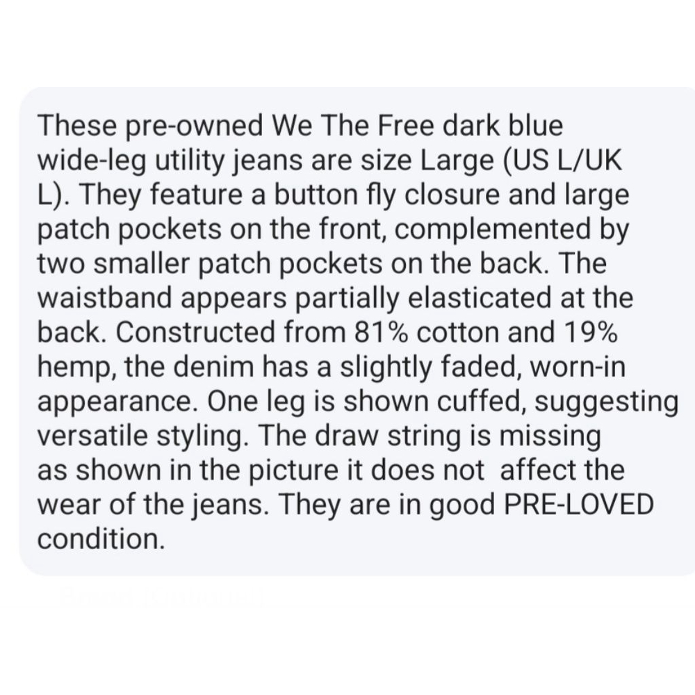 We The Free Blue Wide Leg Elastic Waistband Utility Cargo Jeans Large - Picture 13 of 13